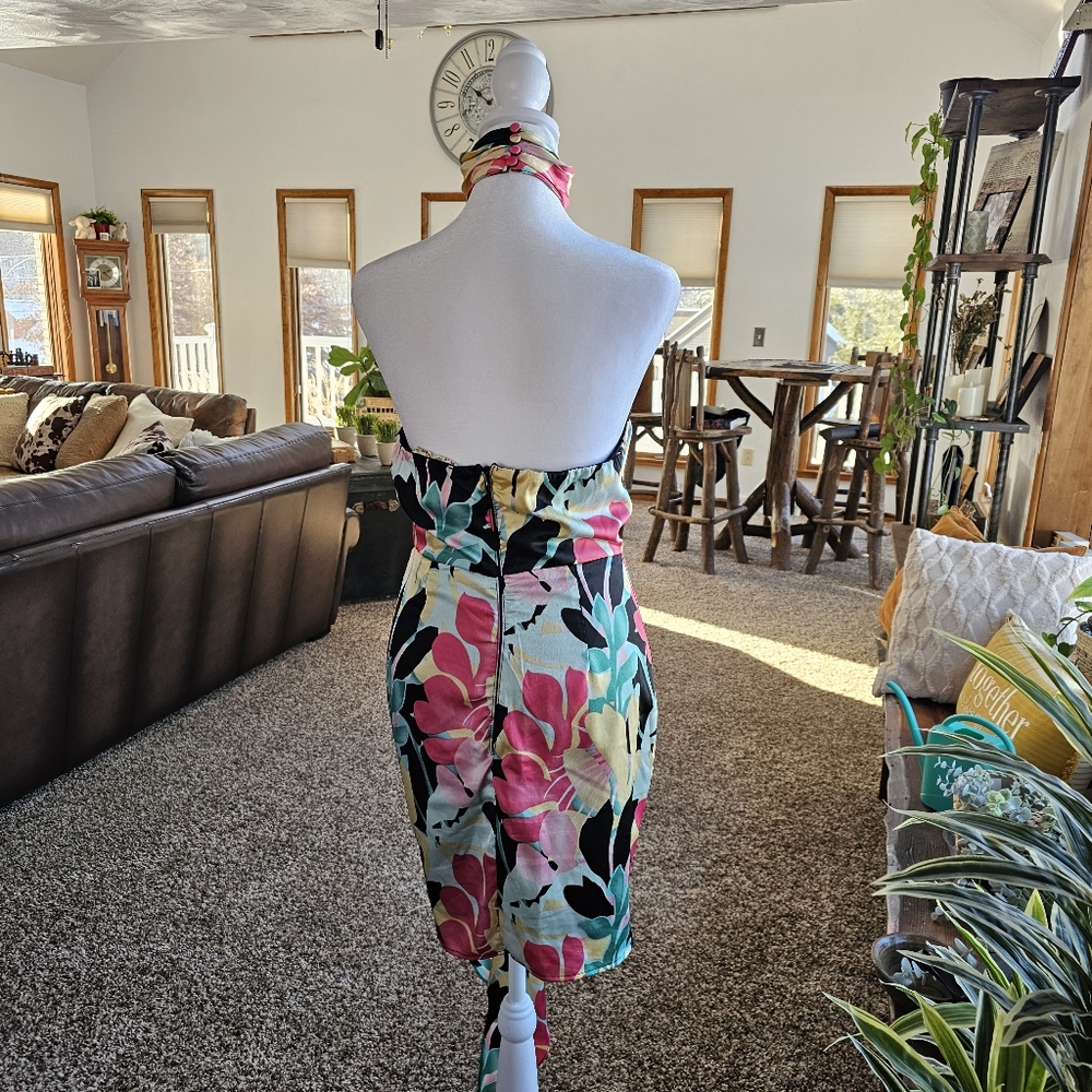Rosevelvet Tropical Halter Mini Dress With Drape Size S - Picture 11 of 12
